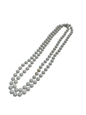Vintage White Plastic Ball Bead Necklace Minimalist Costume Jewelry Gift